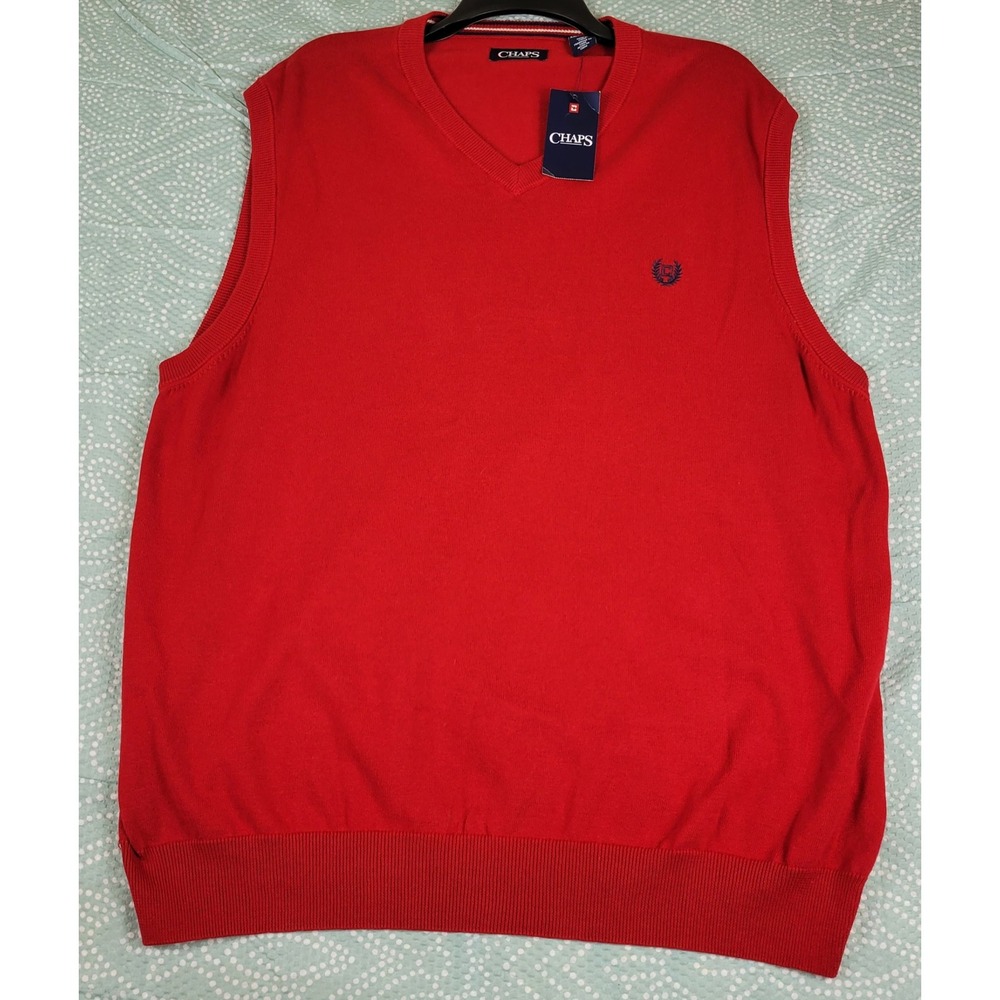 Chaps Mens NWT Red V Neck Sweater Vest Classic Fit Pullover Top Size XXL NWT